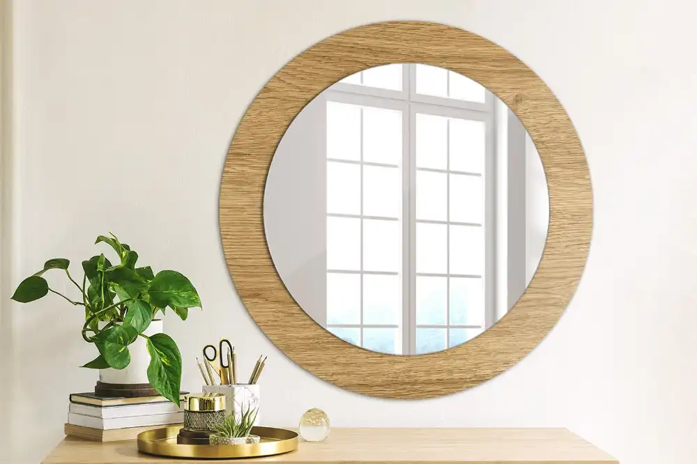 Round mirror frame with print Wood texture