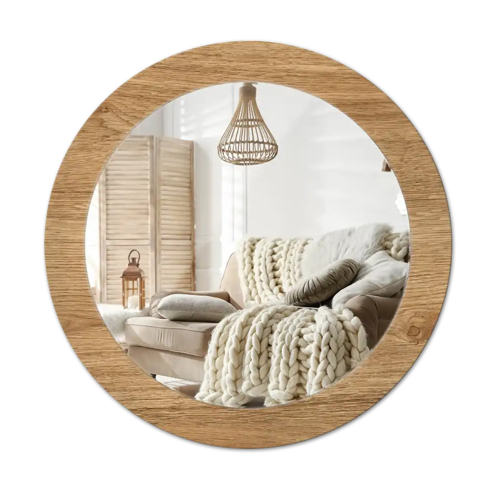 Round mirror frame with print Wood texture