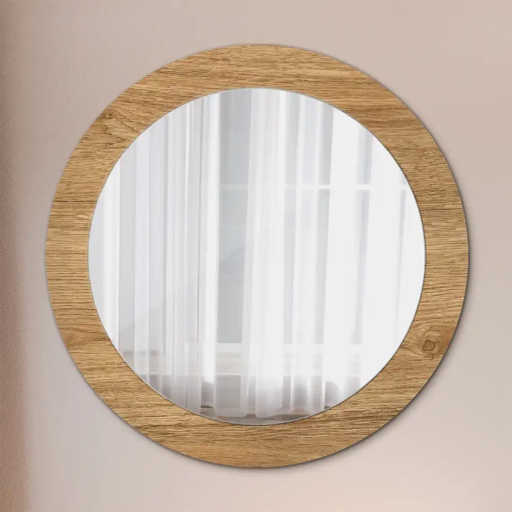 Round mirror frame with print Wood texture