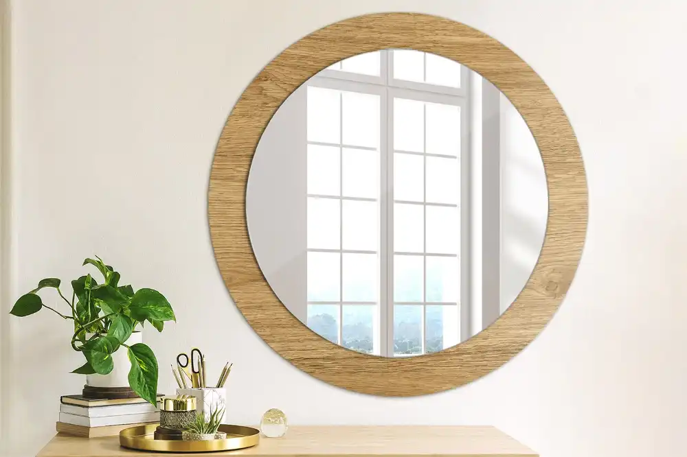 Round mirror frame with print Wood texture