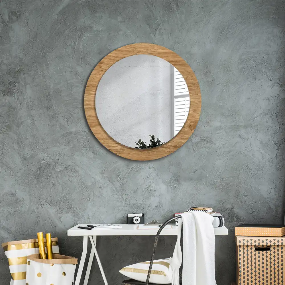 Round mirror frame with print Wood texture