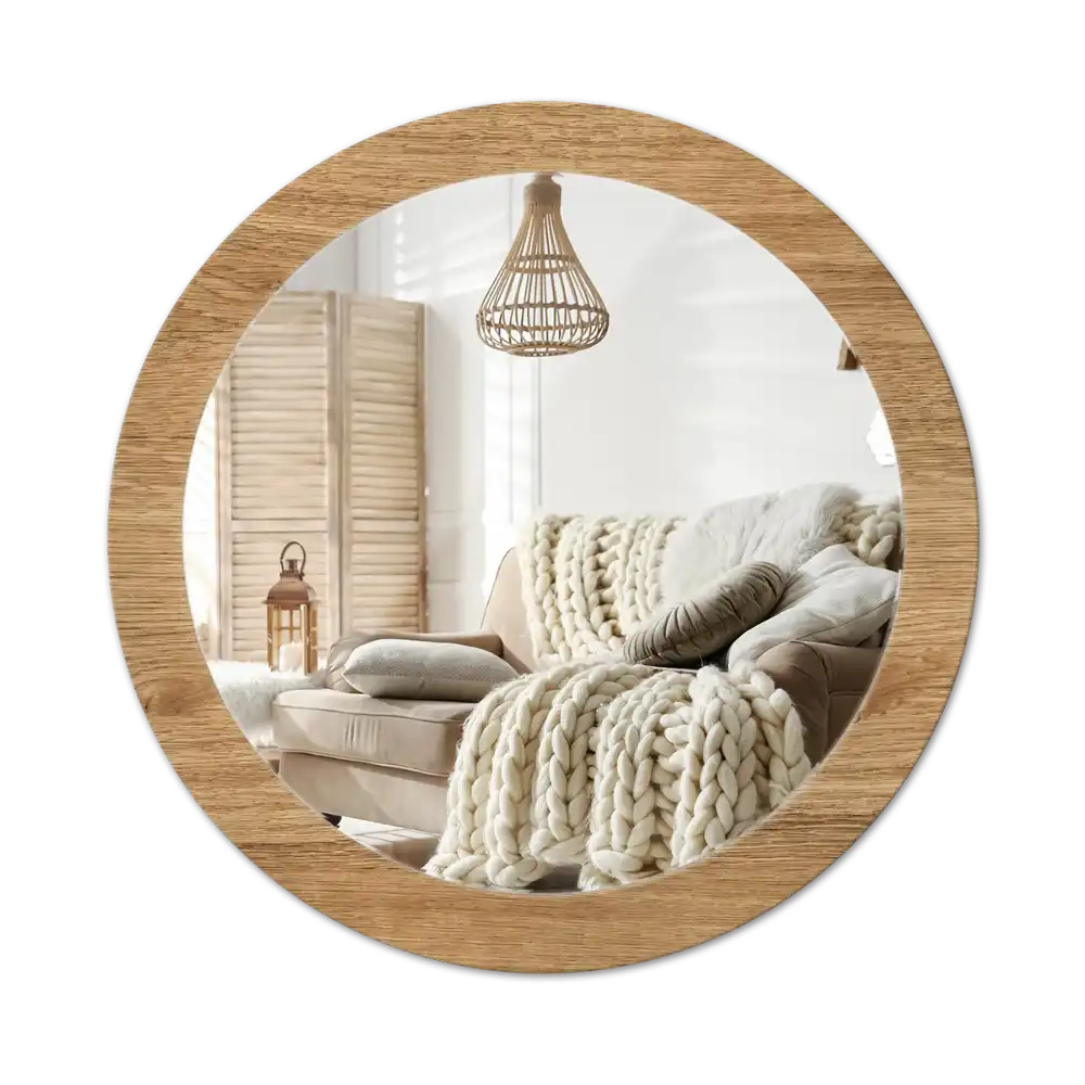 Round mirror frame with print Wood texture
