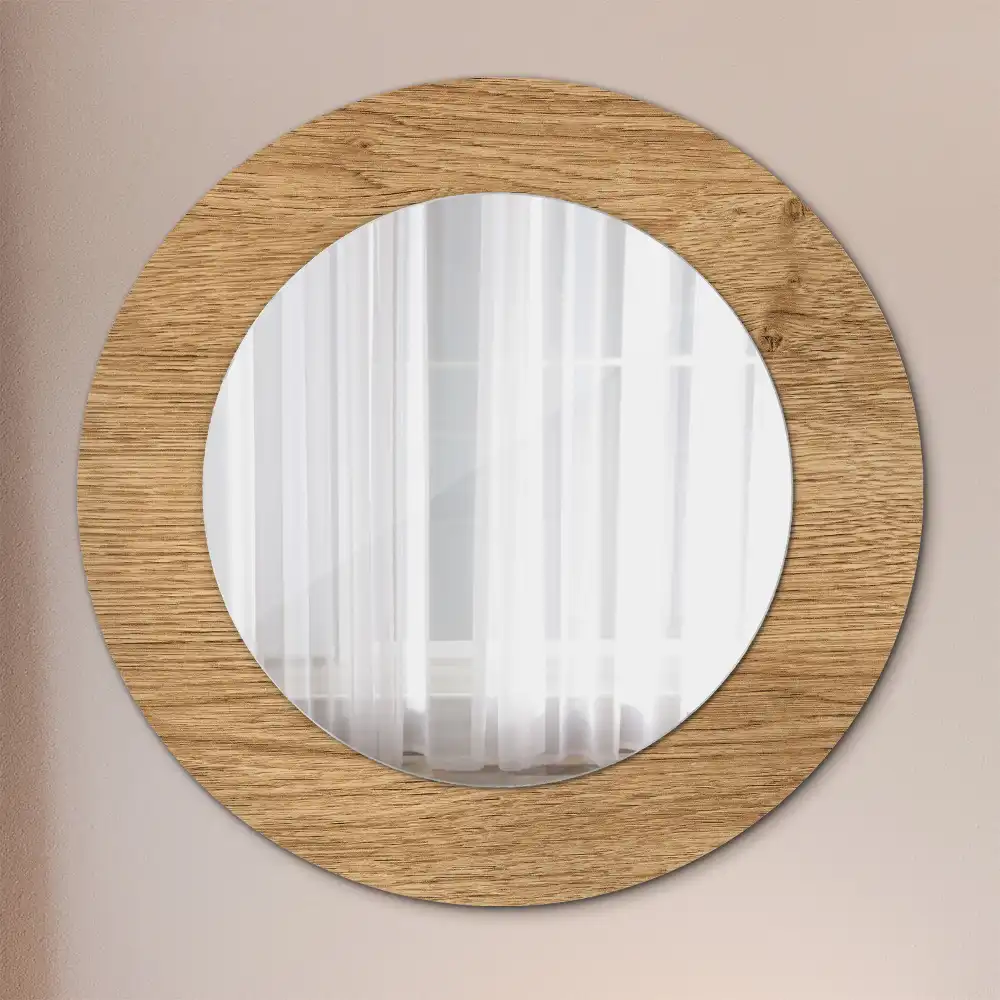 Round mirror frame with print Wood texture