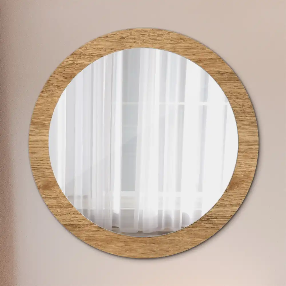 Round mirror frame with print Wood texture