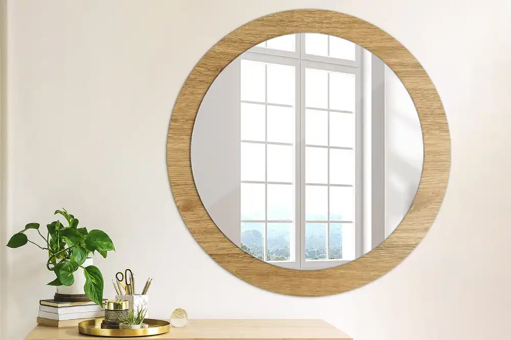 Round mirror frame with print Wood texture