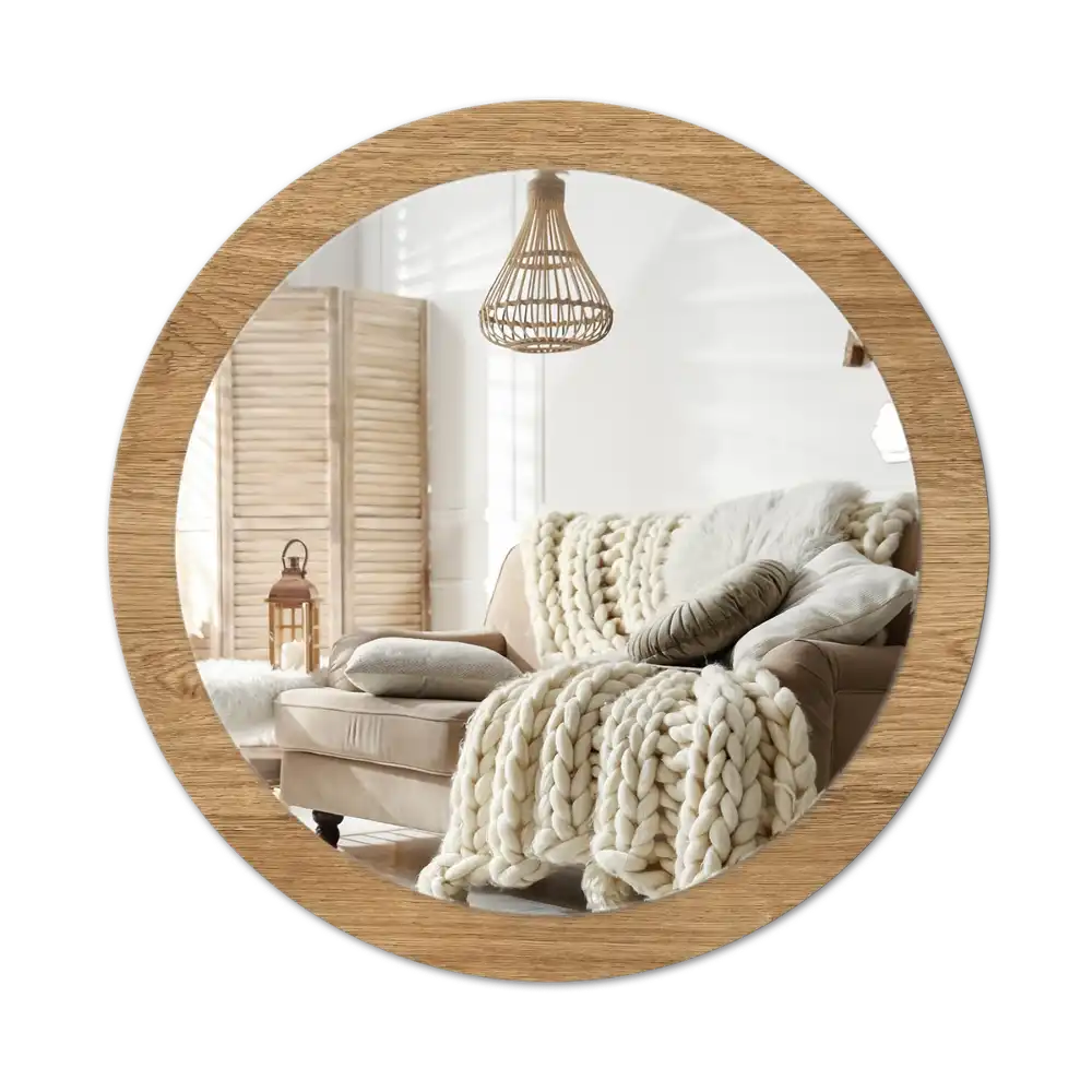 Round mirror frame with print Wood texture