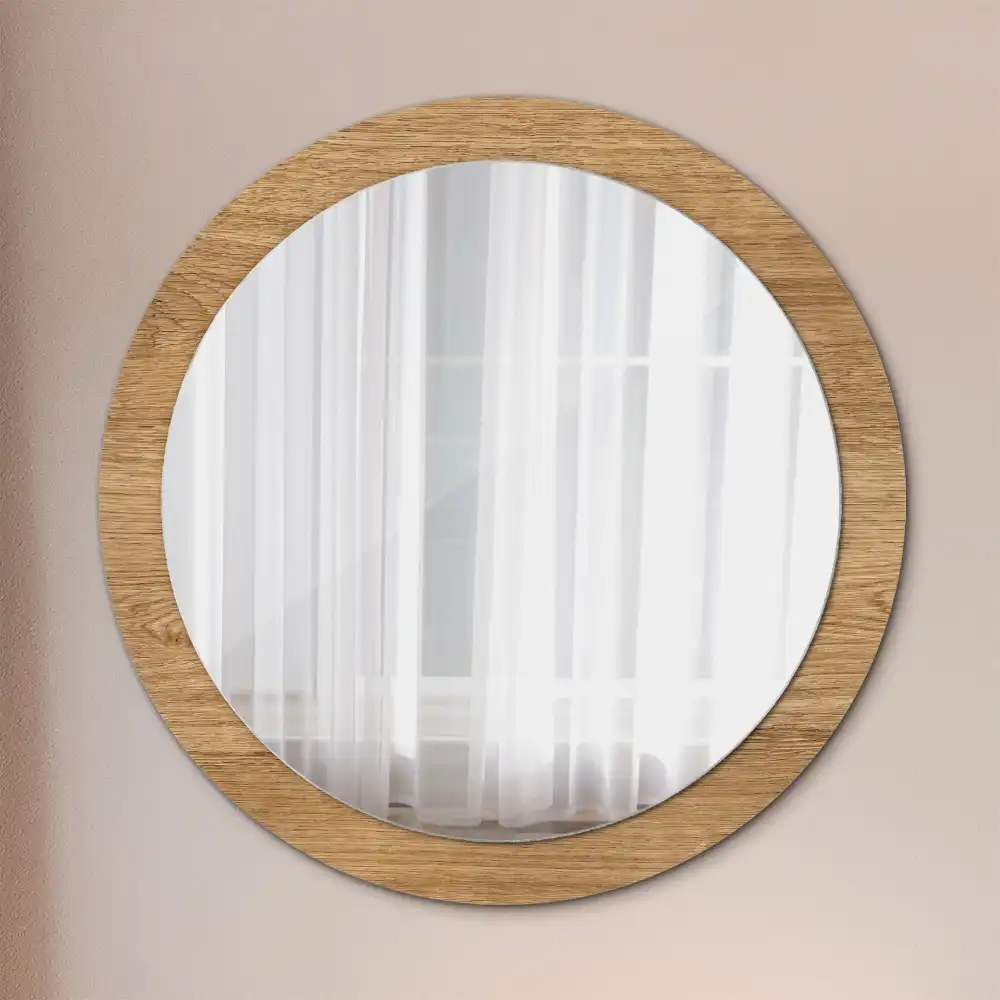 Round mirror frame with print Wood texture