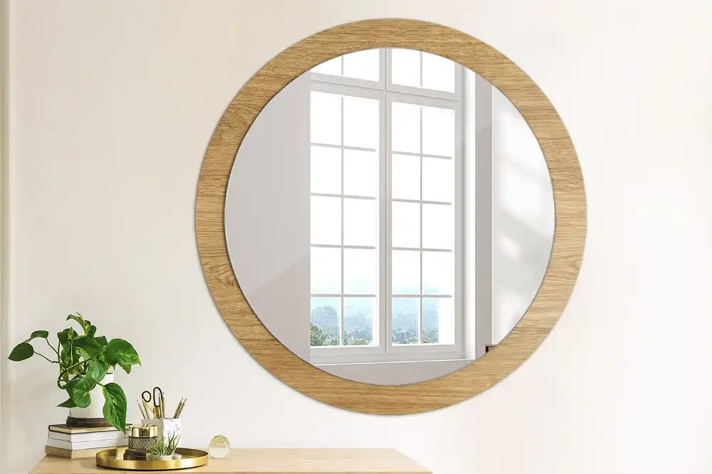 Round mirror frame with print Wood texture