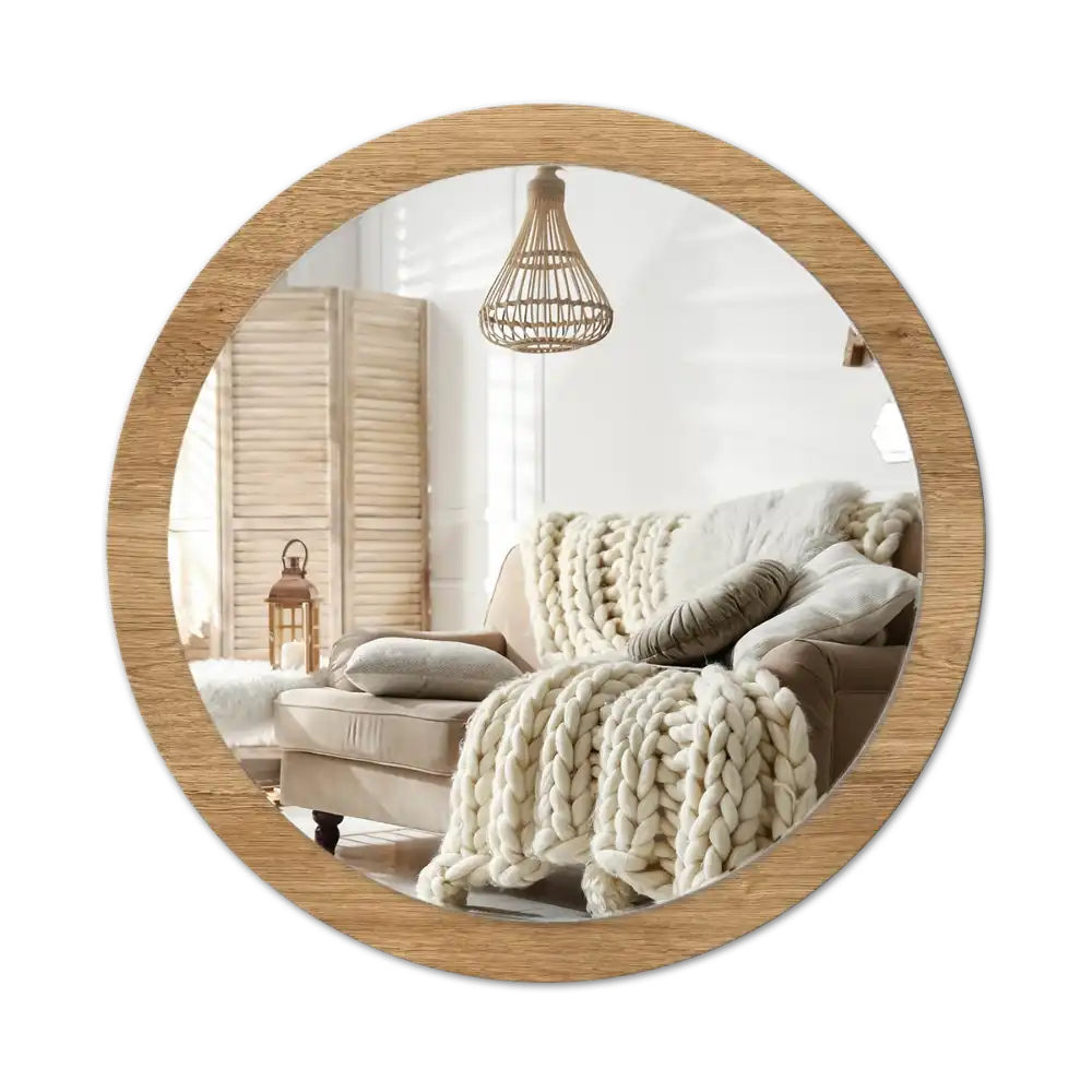 Round mirror frame with print Wood texture