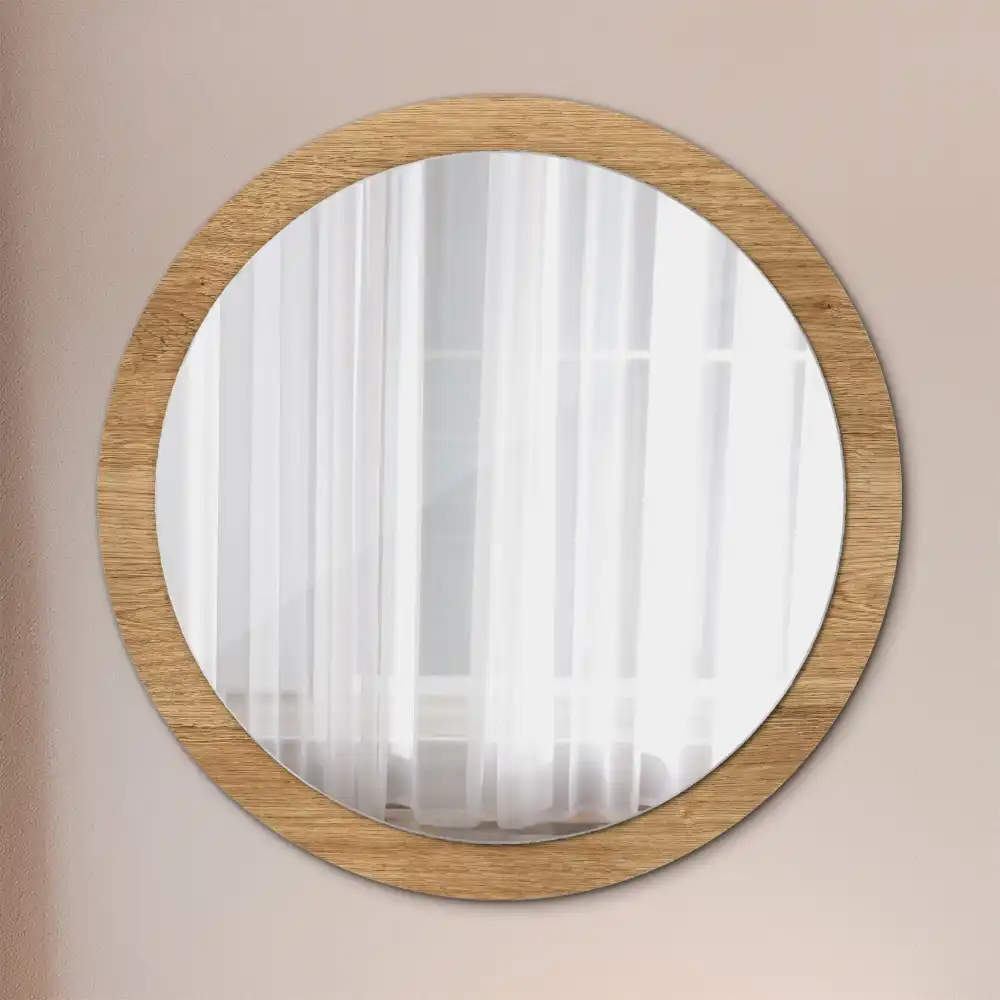 Round mirror frame with print Wood texture