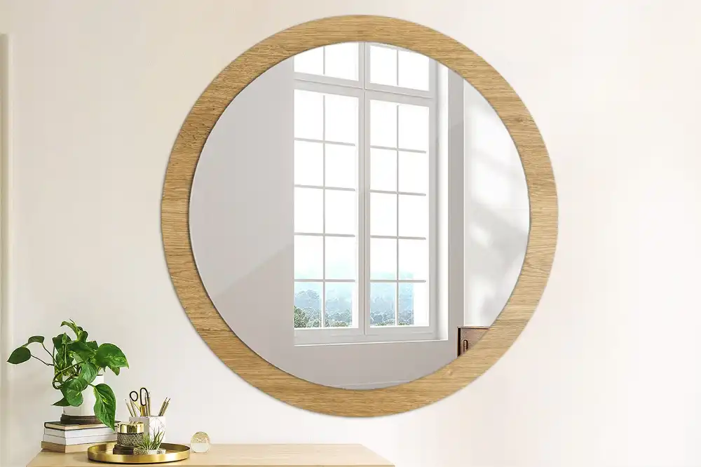 Round mirror frame with print Wood texture
