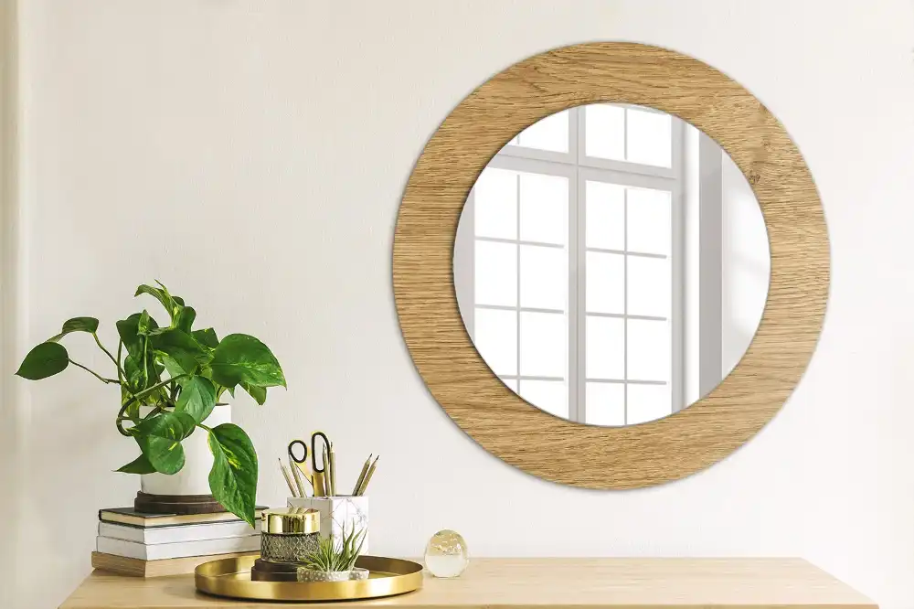 Round mirror frame with print Wood texture