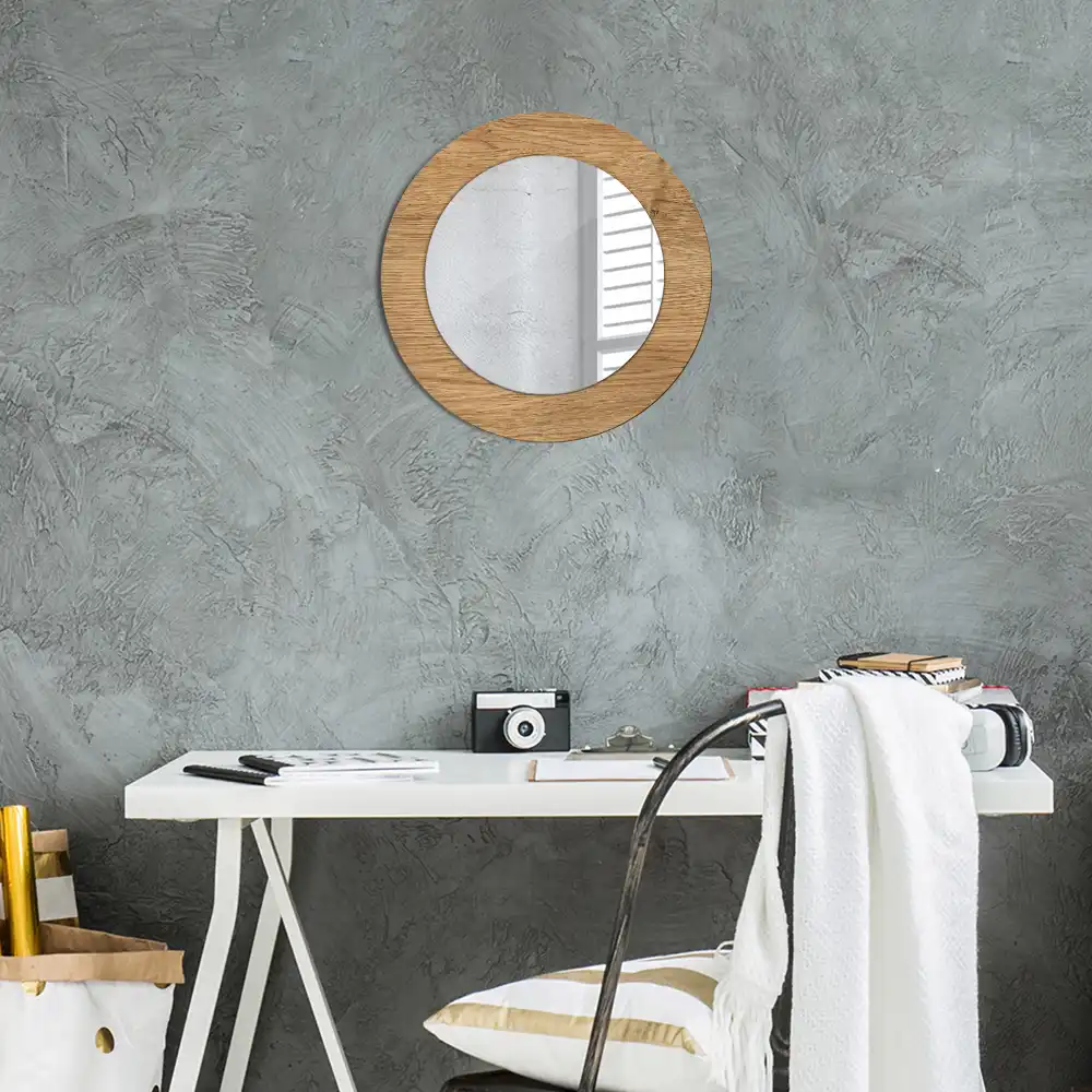 Round mirror frame with print Wood texture
