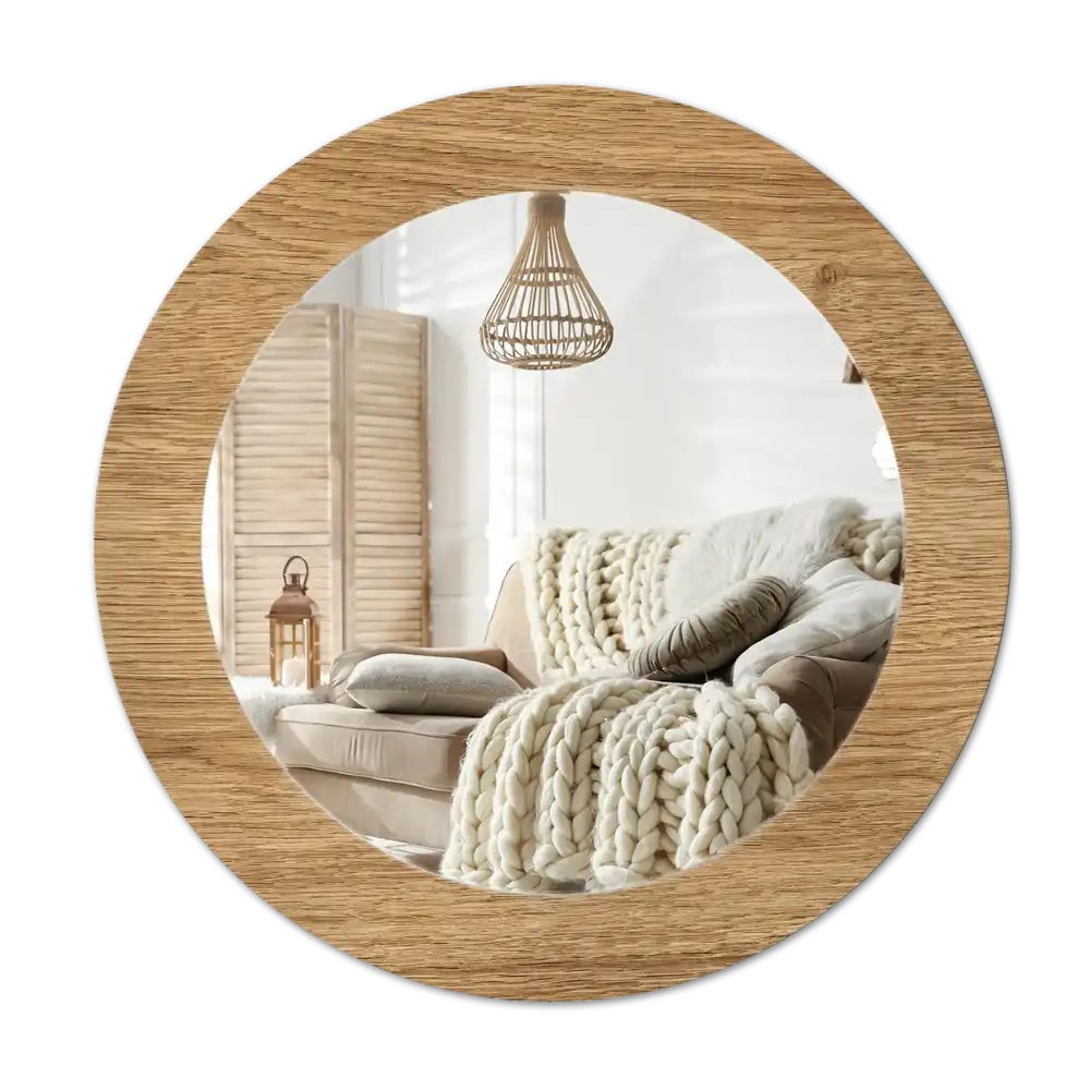 Round mirror frame with print Wood texture