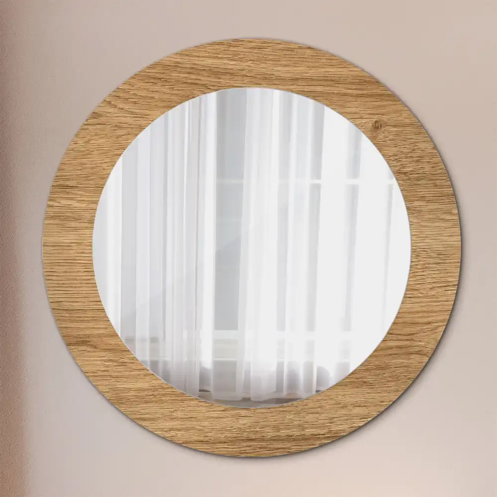Round mirror frame with print Wood texture