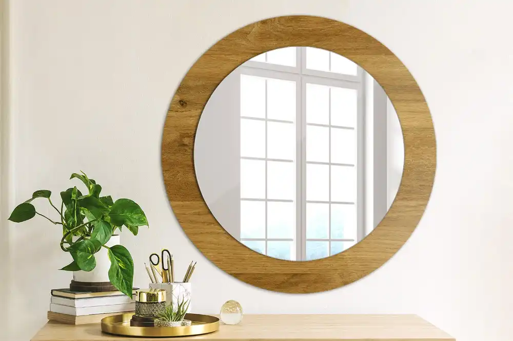 Round decorative mirror Rustic Oak