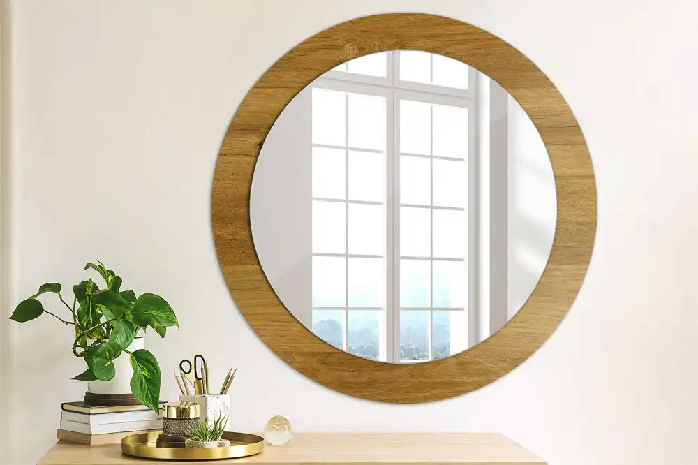 Round decorative mirror Rustic Oak