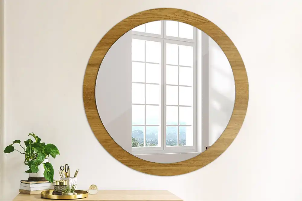Round decorative mirror Rustic Oak
