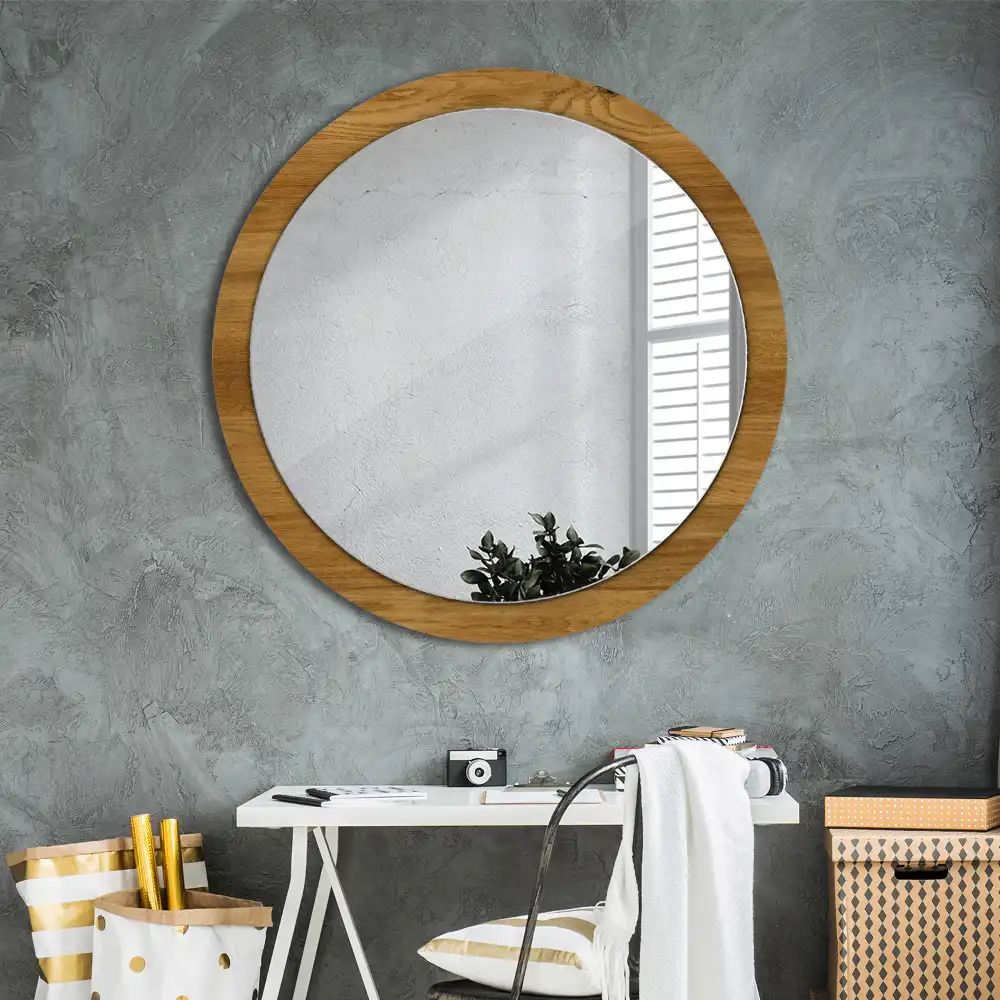 Round decorative mirror Rustic Oak