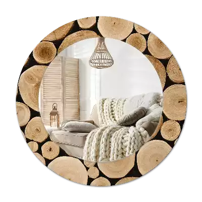 Round decorative mirror Wood logs