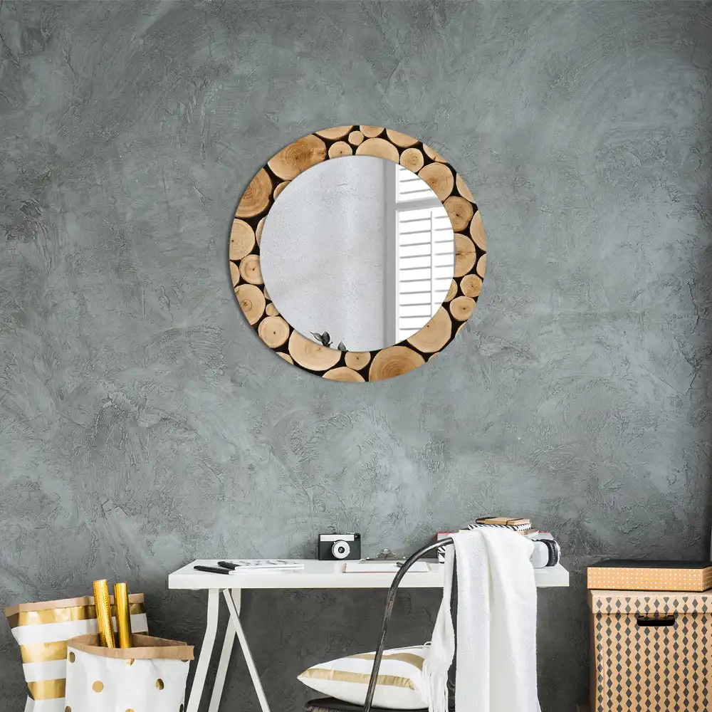 Round decorative mirror Wood logs