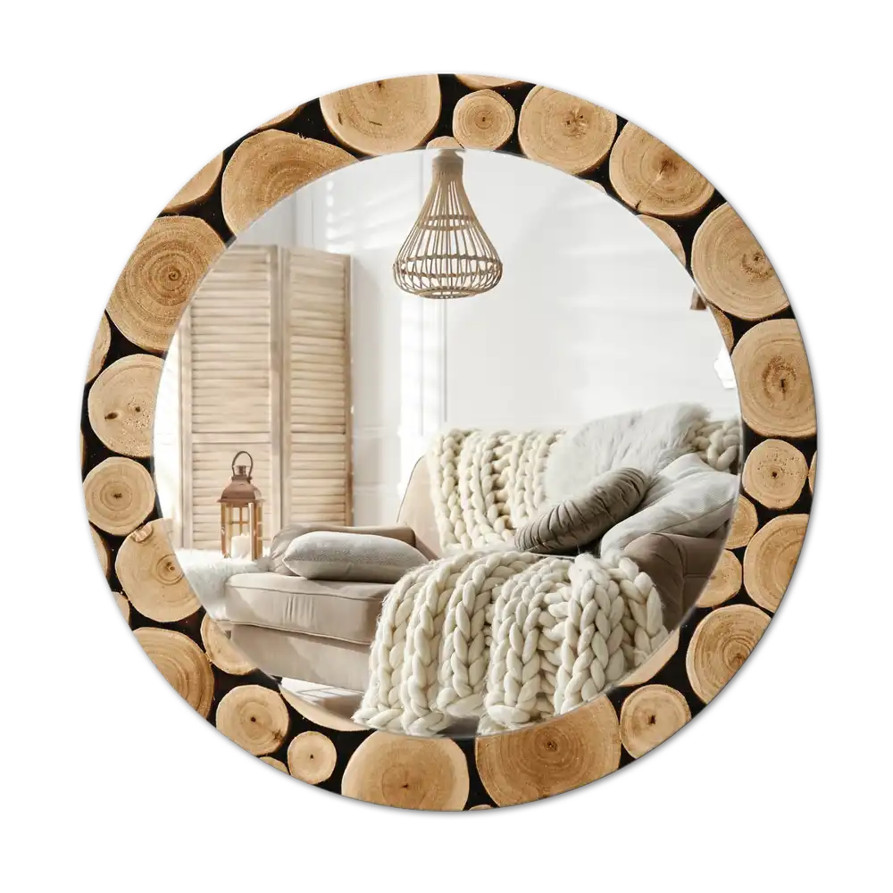 Round decorative mirror Wood logs