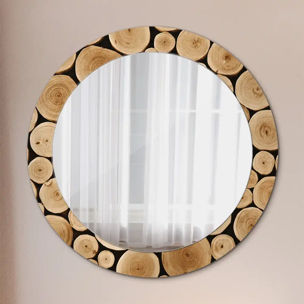 Round decorative mirror Wood logs