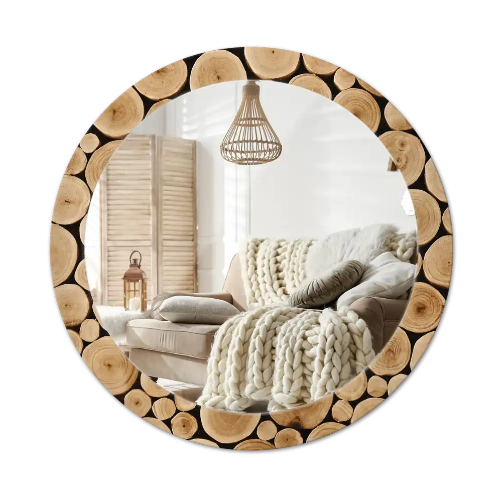 Round decorative mirror Wood logs