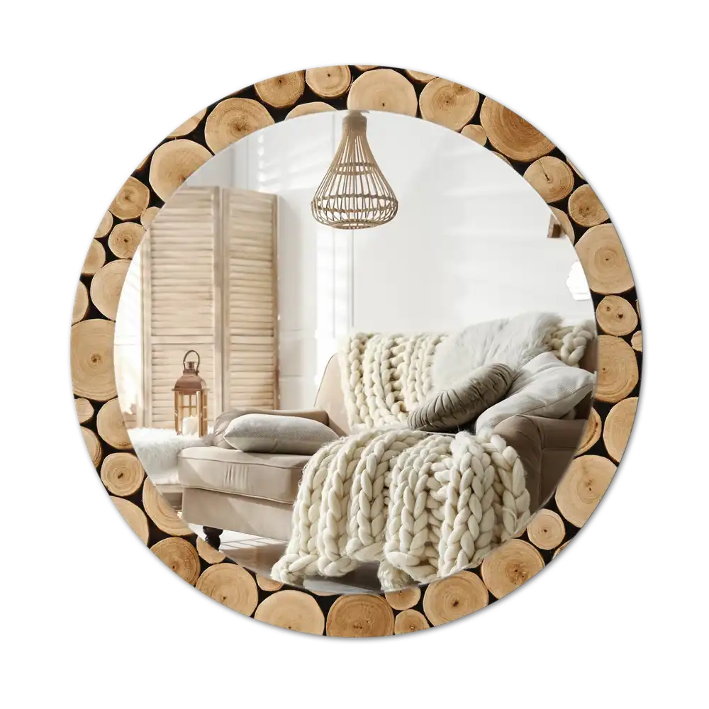 Round decorative mirror Wood logs