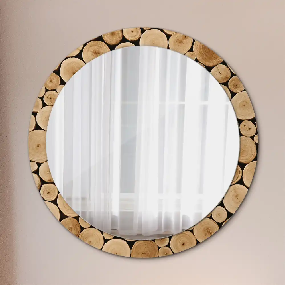 Round decorative mirror Wood logs