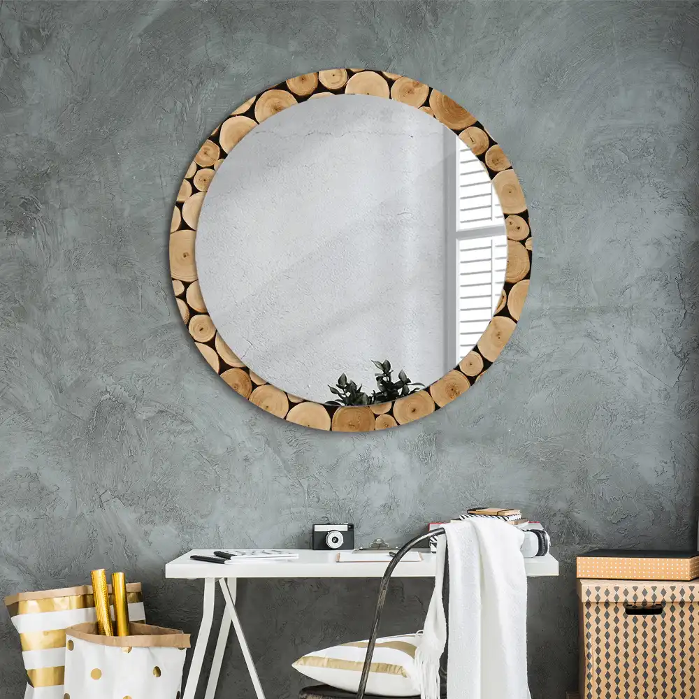 Round decorative mirror Wood logs