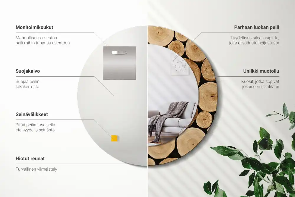 Round decorative mirror Wood logs