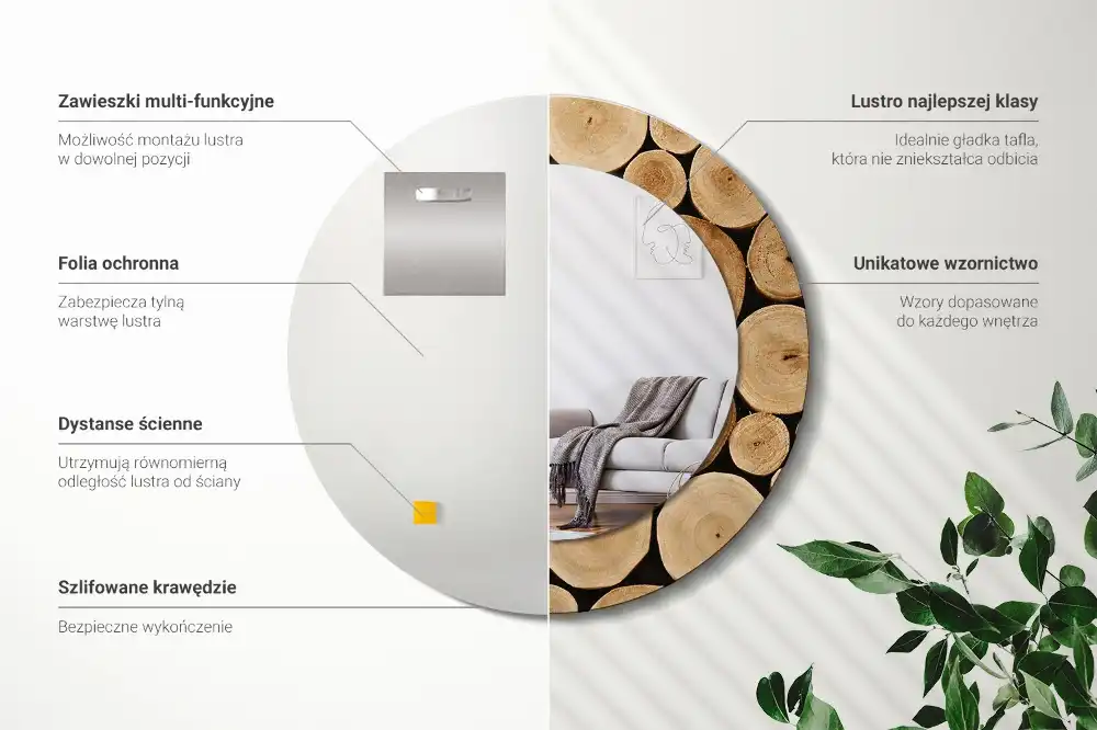 Round decorative mirror Wood logs