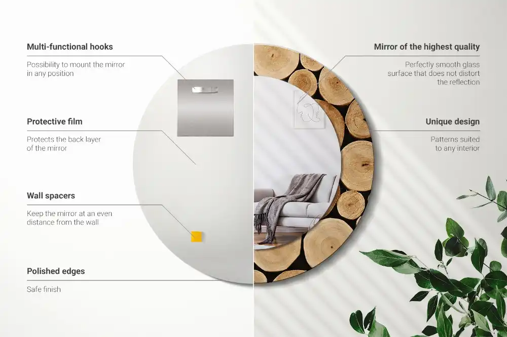 Round decorative mirror Wood logs