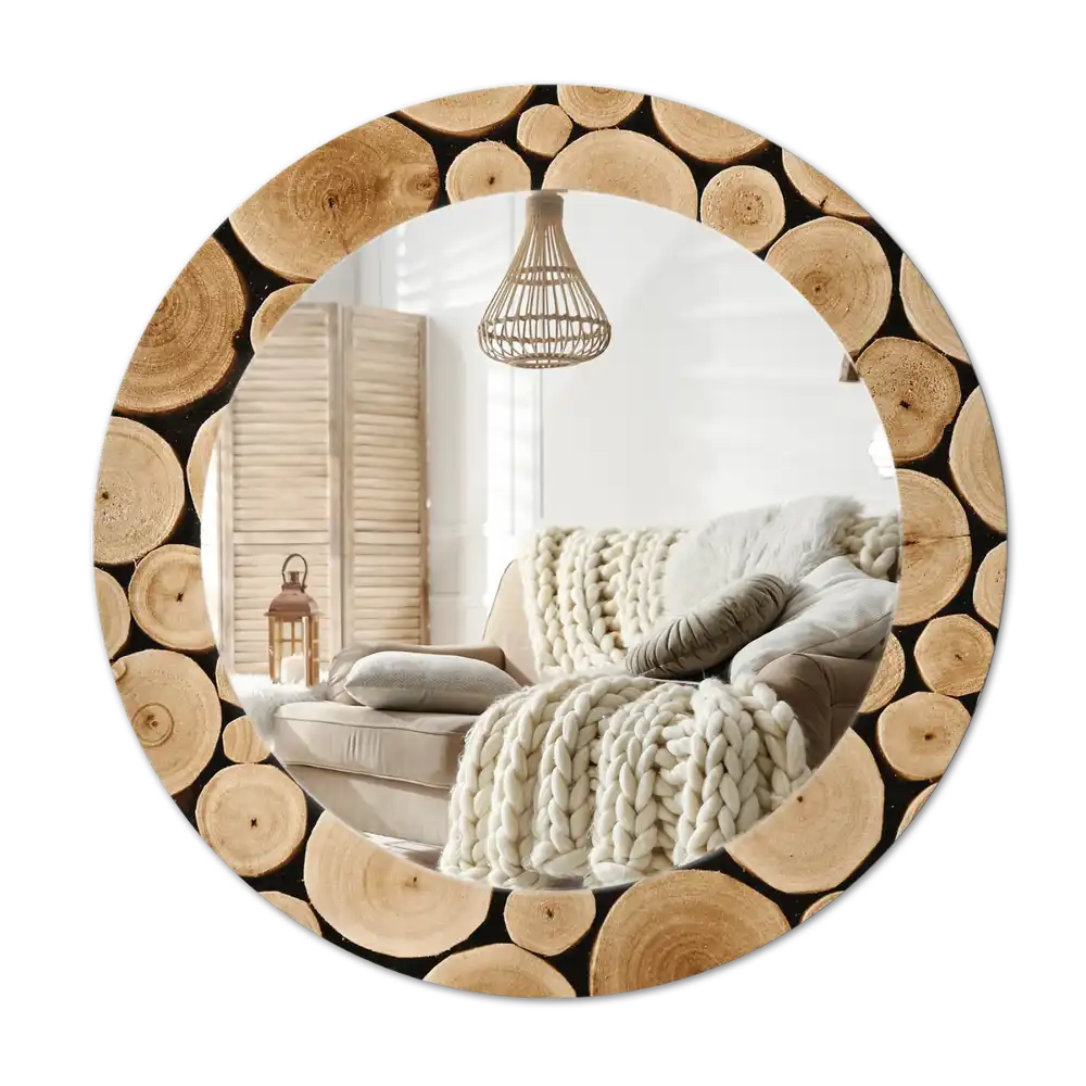 Round decorative mirror Wood logs