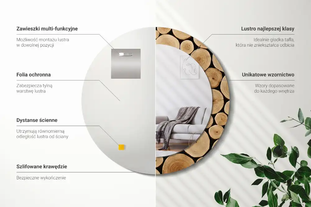 Round decorative mirror Wood logs