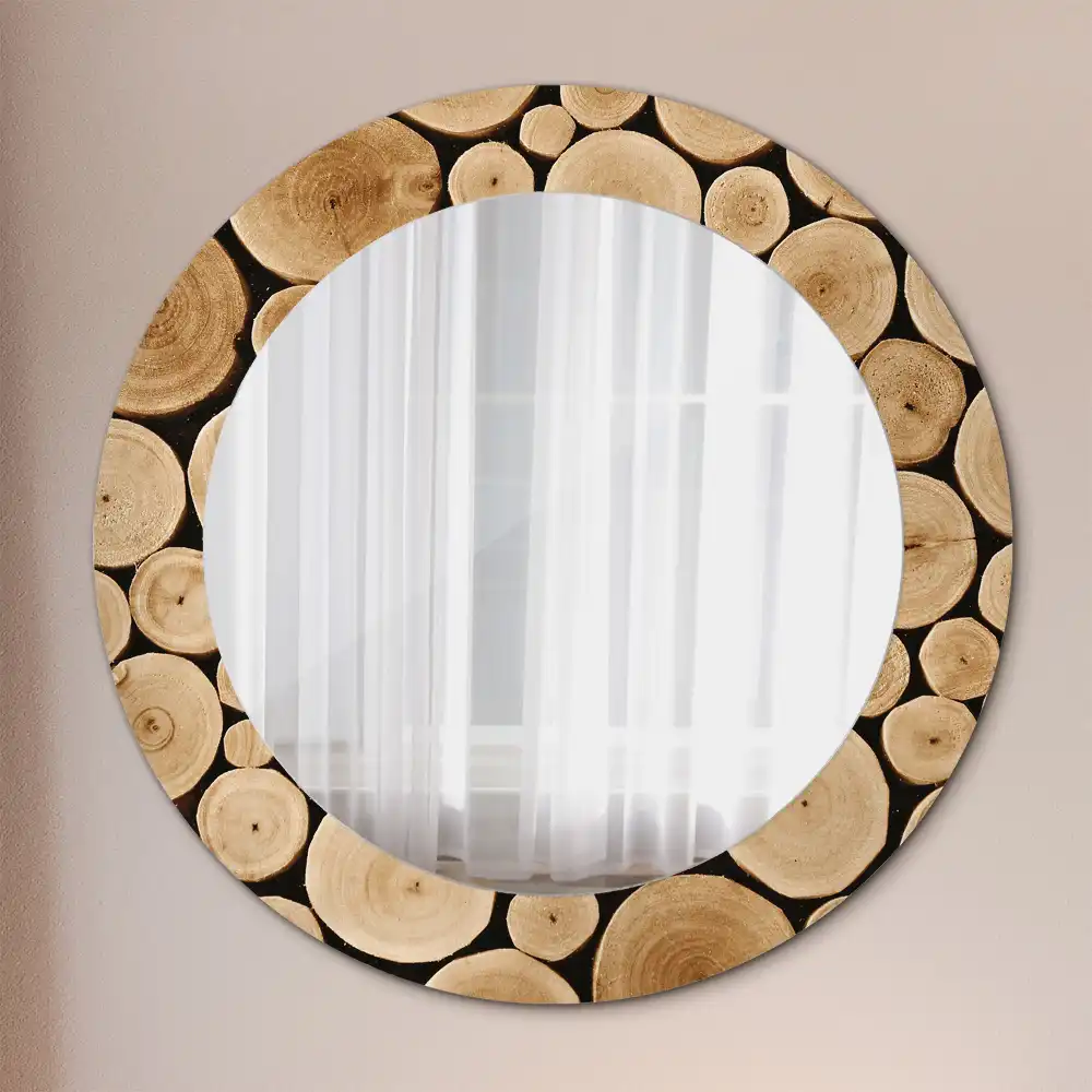 Round decorative mirror Wood logs