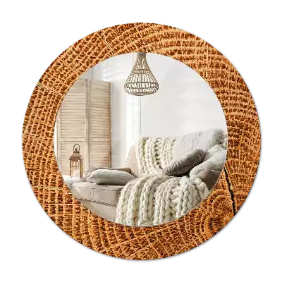 Round mirror frame with print Oak wood