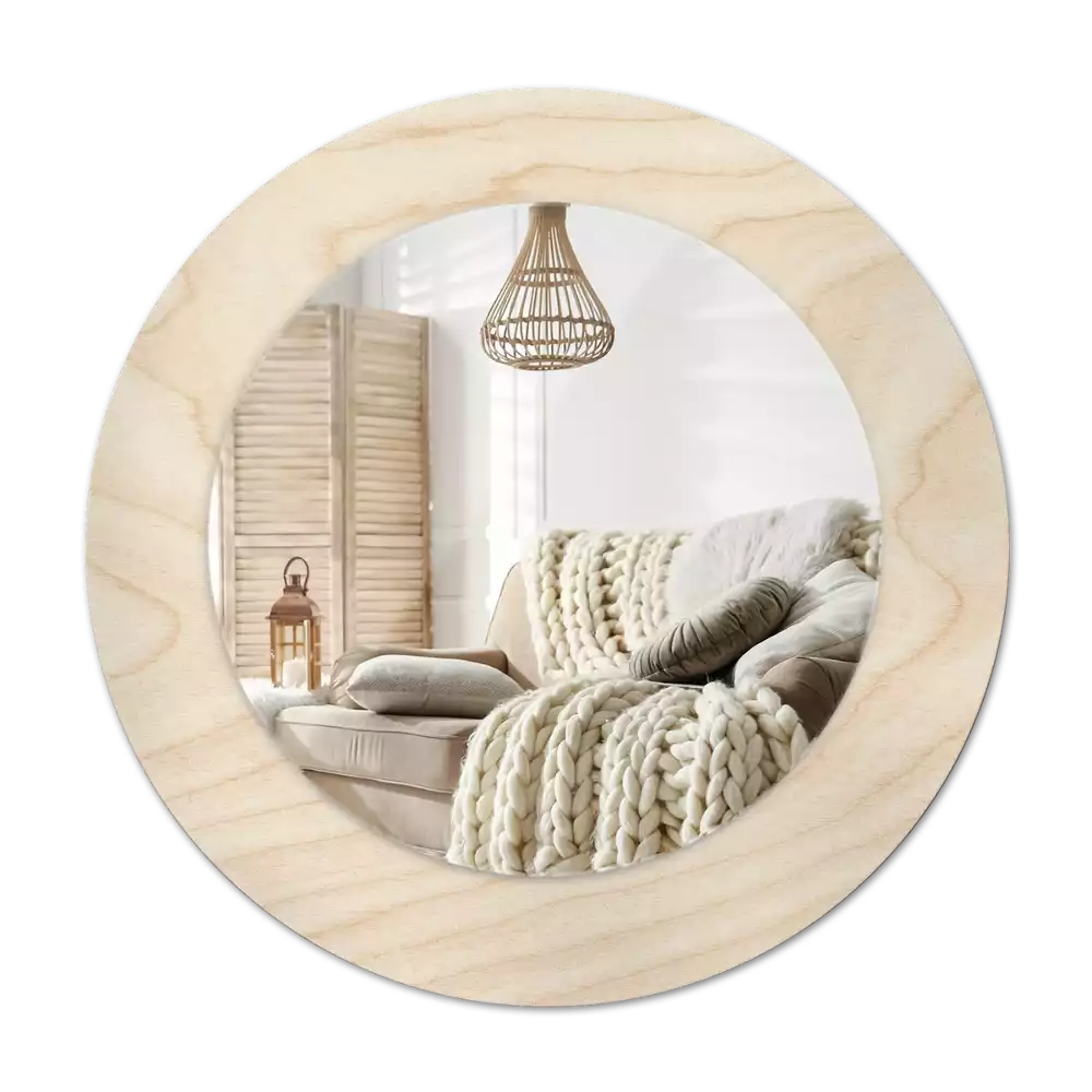 Round mirror frame with print Light wood