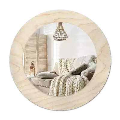 Round mirror frame with print Light wood