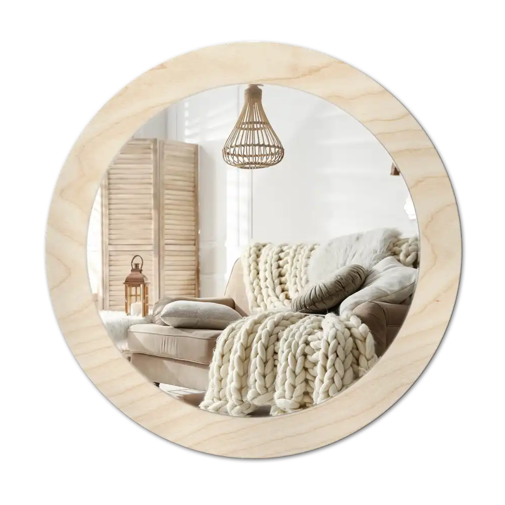 Round mirror frame with print Light wood