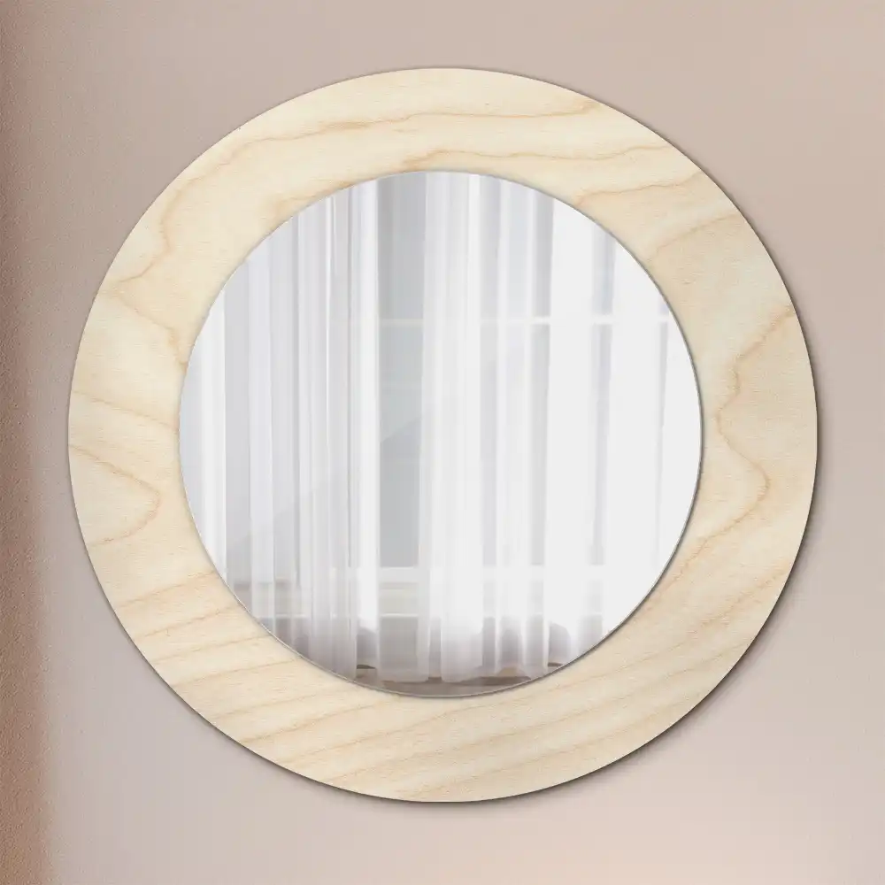 Round mirror frame with print Light wood