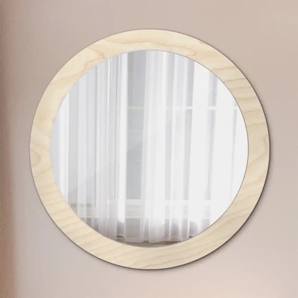 Round mirror frame with print Light wood