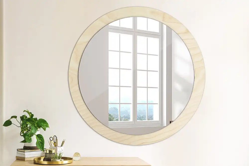 Round mirror frame with print Light wood