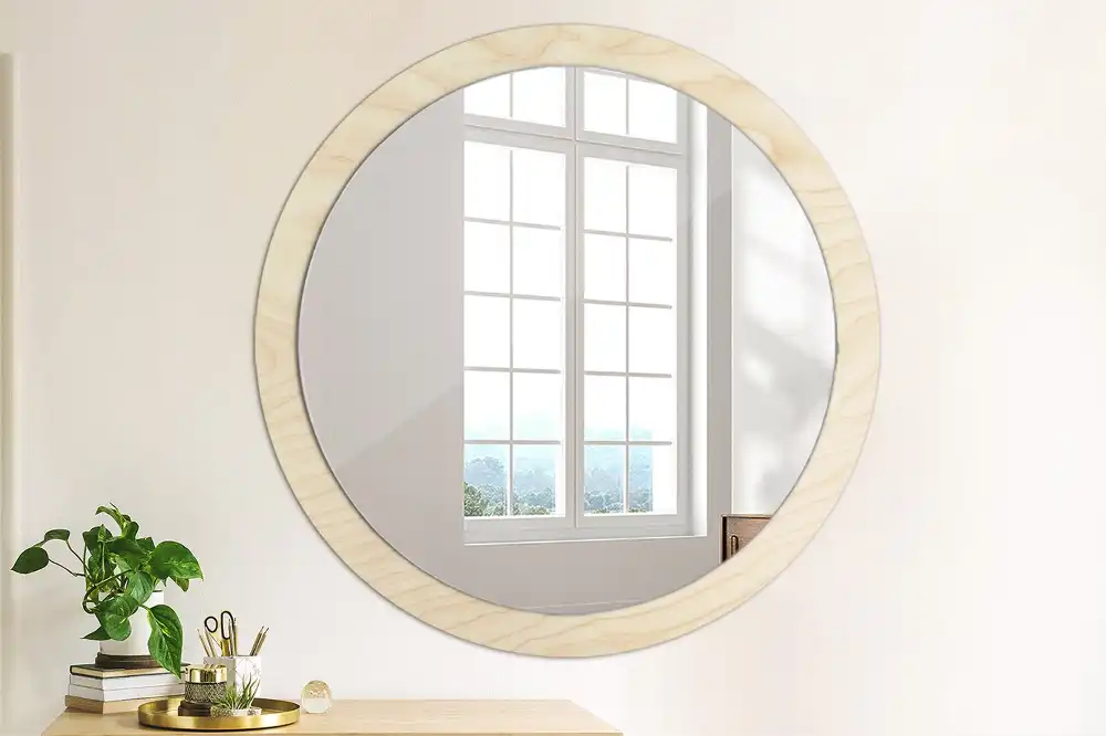 Round mirror frame with print Light wood