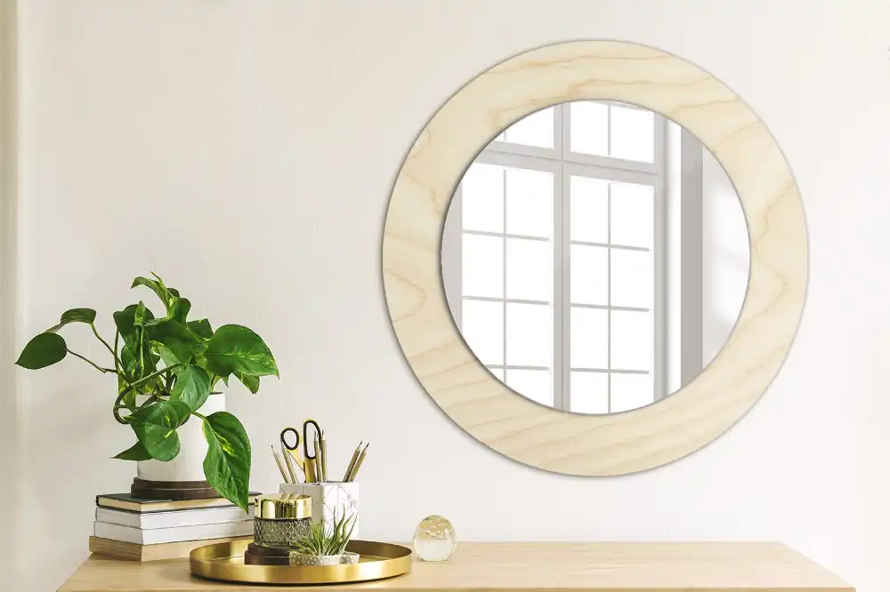 Round mirror frame with print Light wood