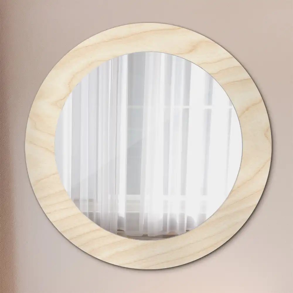 Round mirror frame with print Light wood