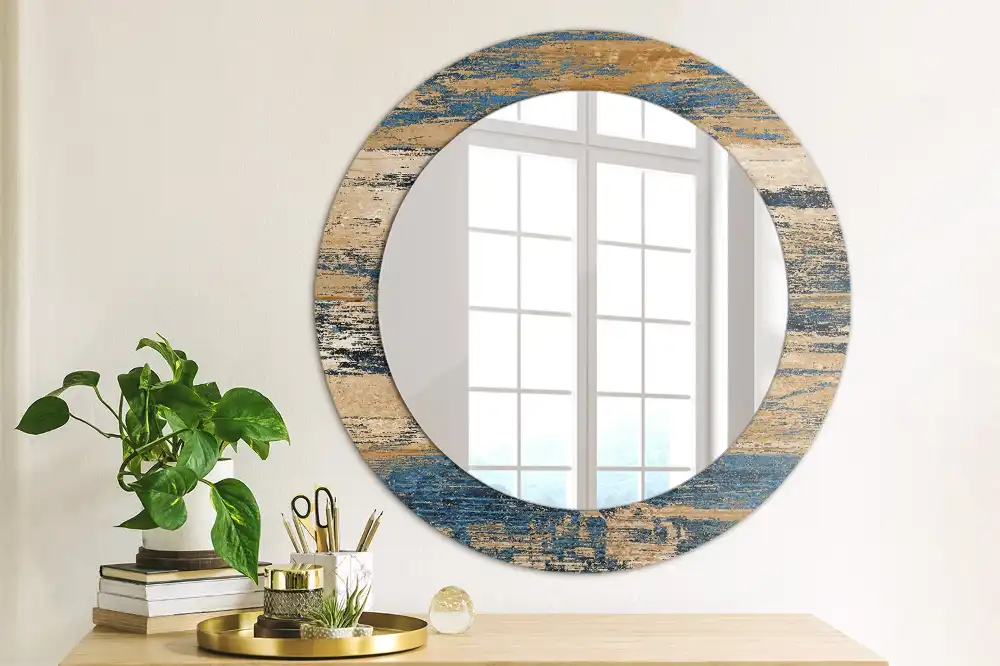Round mirror frame with print Abstract Wood
