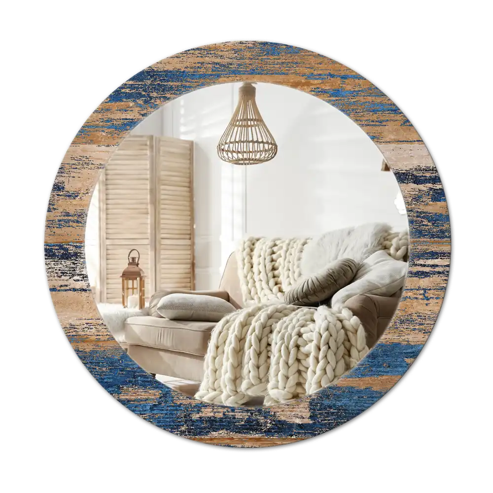Round mirror frame with print Abstract Wood