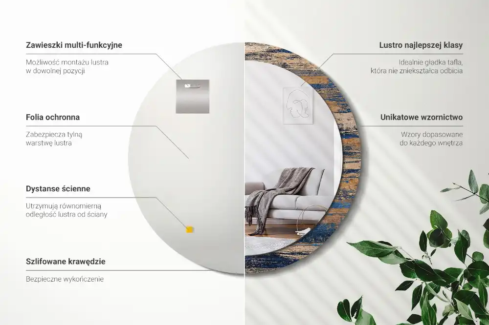Round mirror frame with print Abstract Wood